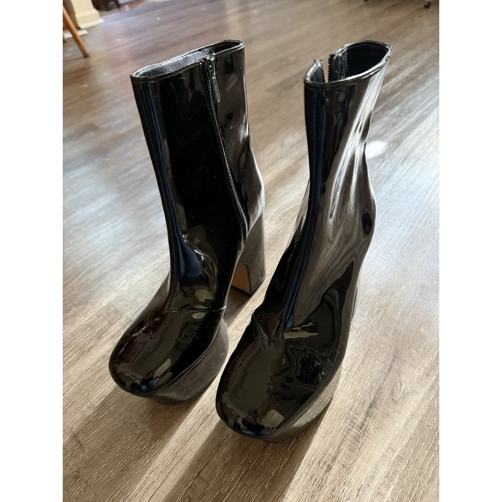 Circus Sam Edelman Black Patent Leather Boots Square Toe Platform Size 7.5